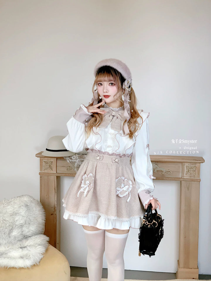 Pink and White Ryousangata Tweed Dress, Elastic Shorts 44755:825270