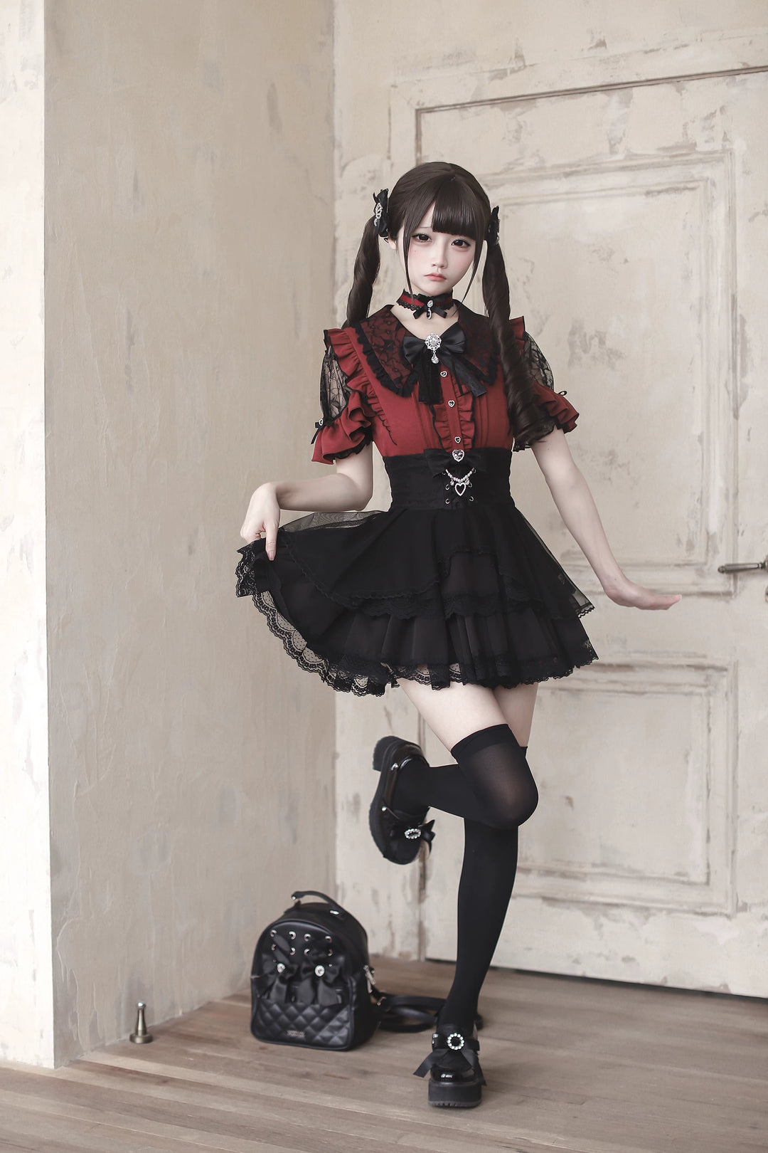 Jirai Kei Lace Sleeve Blouse, Ruffle Details 45194:841388