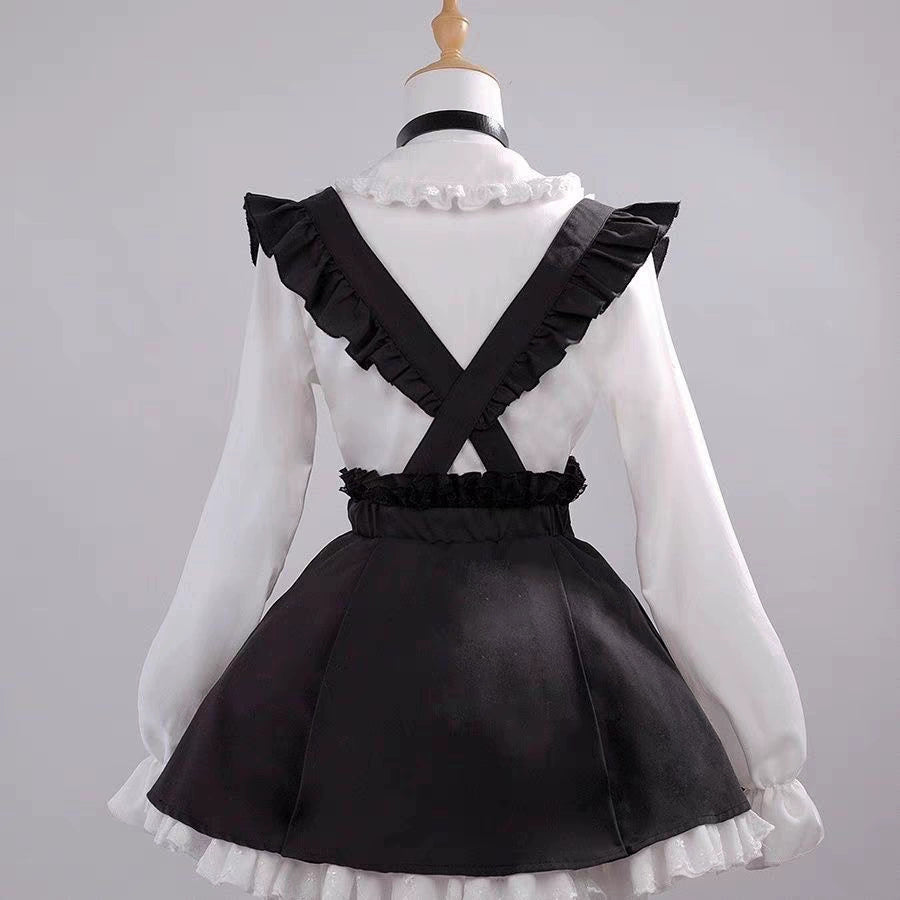 Jirai Kei White Blouse And Black Suspender Skirt Set 32940:565662