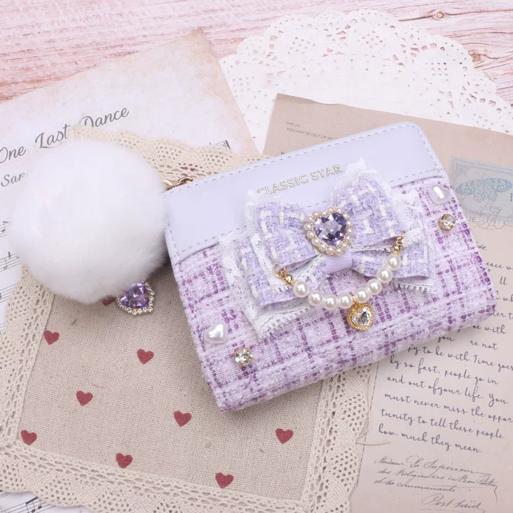 Ryousangata Rhinestone Wallet, Pom-Pom Pendant 45068:839557