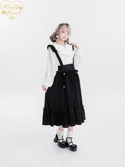 Jirai Kei Blouse White Pink Lace Chiffon Pearl Long Sleeve Shirt 33754:443452