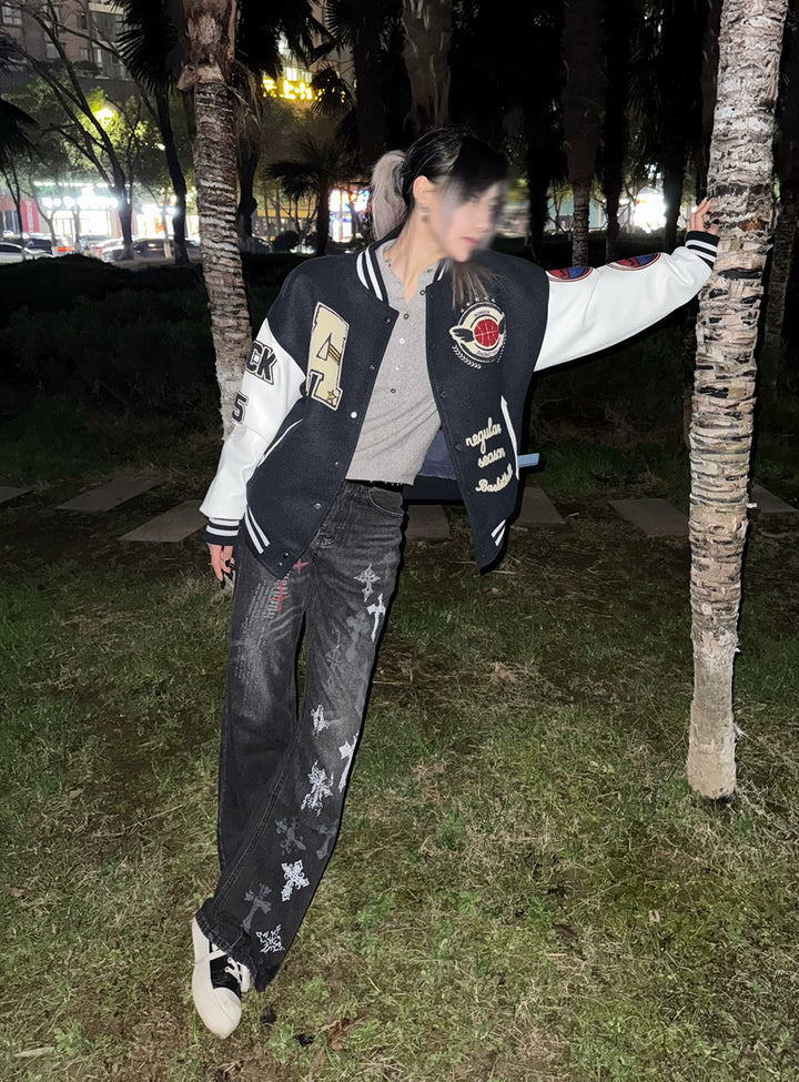Punk Slight-flare Jeans, Varied Cross Prints 45698:859560