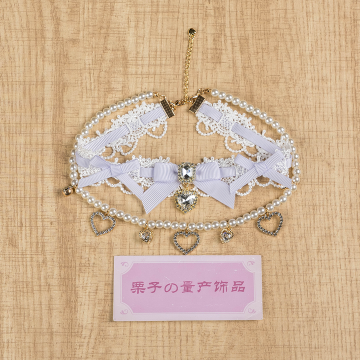 Jirai Kei Lace Choker, Detachable Faux Pearl Necklace 44010:793235