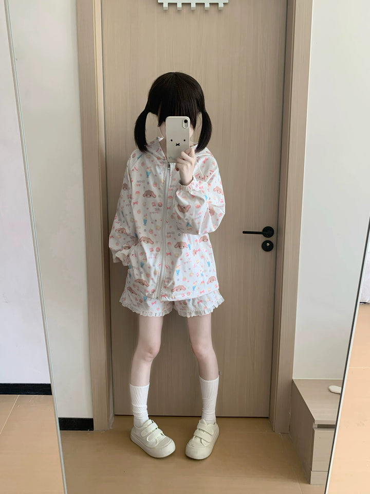 Kawaii Bunny Ears Jacket Set With Strawberry Bunny Prints 42900:760362