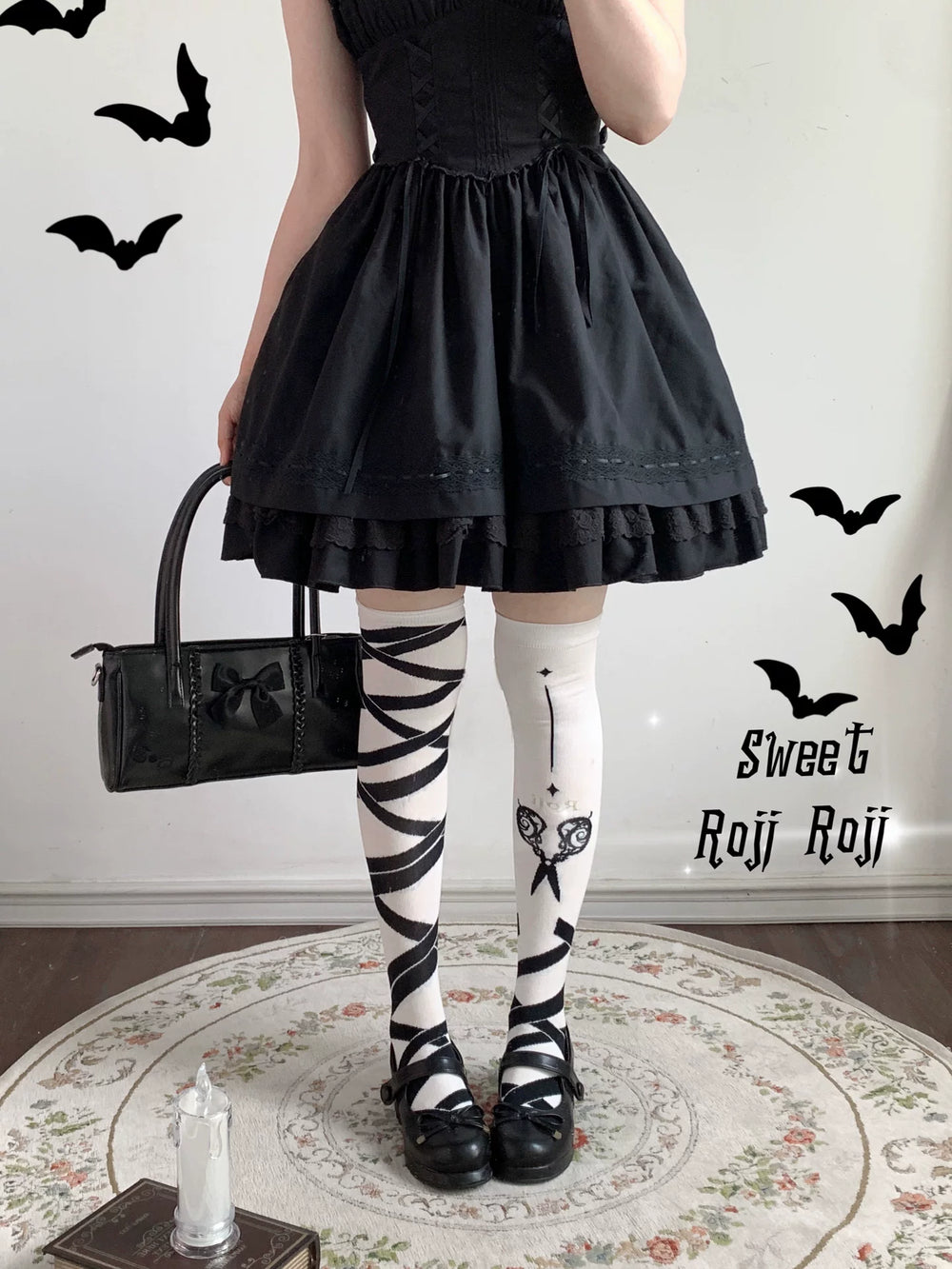 Gothic Lolita Over-the-Knee Socks, Scissor & Ribbon Patterns 44715:822267