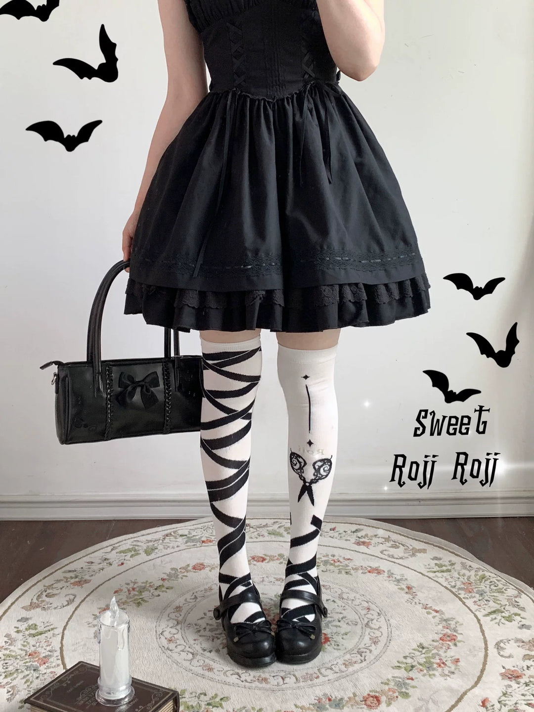 Gothic Lolita Over-the-Knee Socks, Scissor & Ribbon Patterns 44715:822267