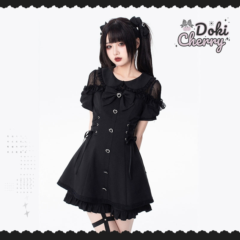 Jirai Kei Dress And Shorts Lace-up Short Sleeve Outfit 37750:565350