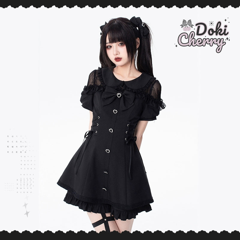 Jirai Kei Dress And Shorts Lace-up Short Sleeve Outfit (L M S) 37750:565350