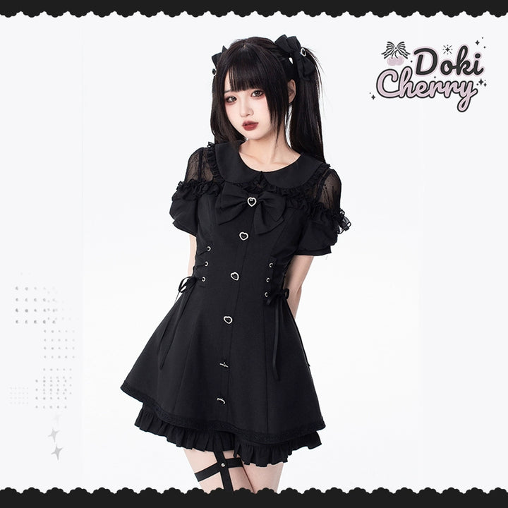 Jirai Kei Dress And Shorts Lace-up Short Sleeve Outfit (L M S) 37750:565350 (L M S) 37750:565350