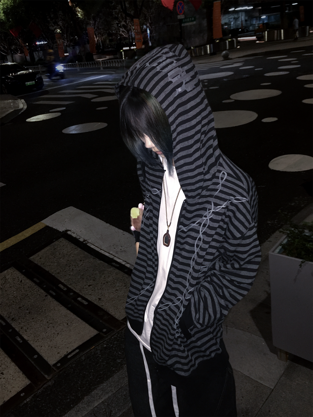 Gothic Striped Zip-Up Hoodie, Cotton for Summer 45270:844651
