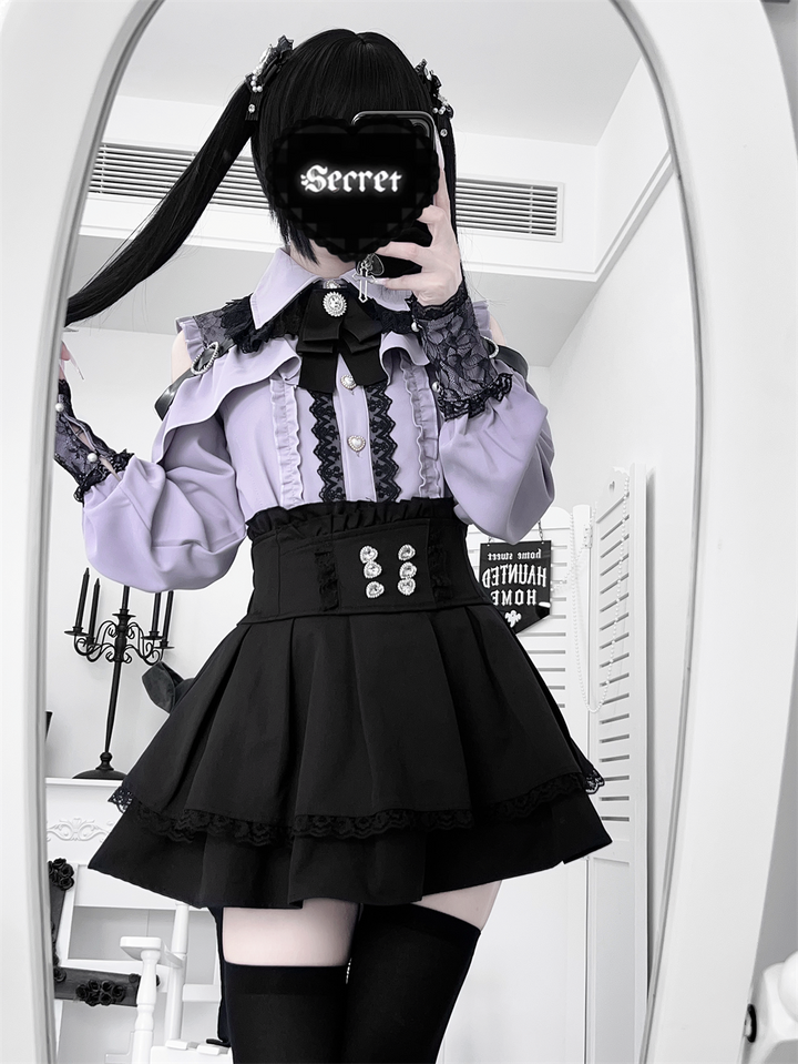 Lace-trimmed Jirai Kei Blouse, Multiple Colors 43878:788281