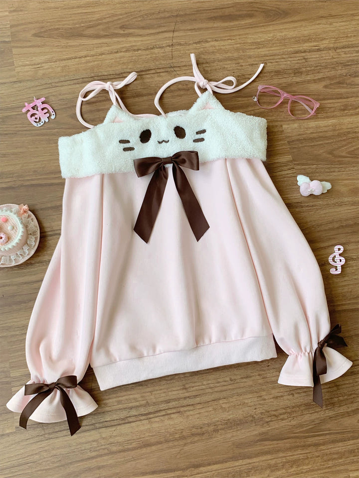 Off-Shoulder Kawaii Sweatshirt & Tiered Ruffle Skirt (L M S) 43776:785329