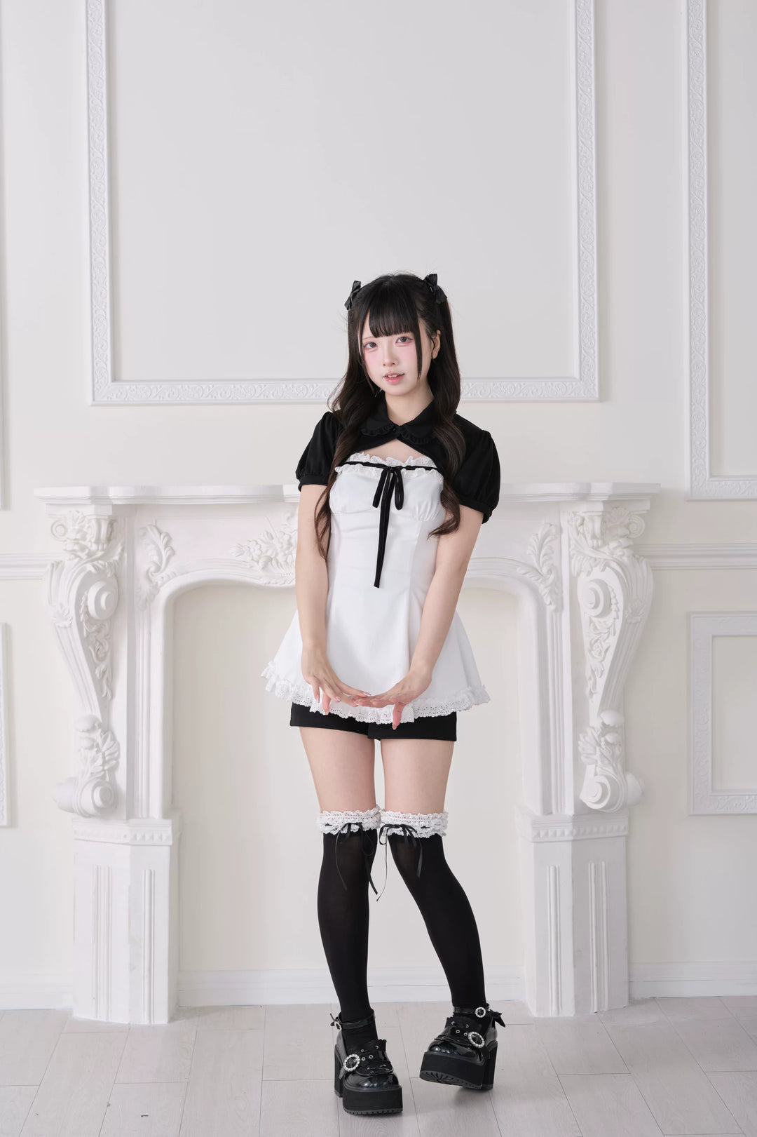 Jirai Kei Striped Dress Set, Puff Sleeve Bolero 44942:829816