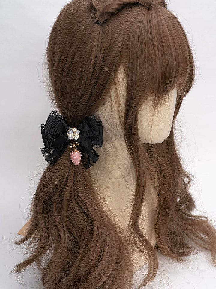 Jirai Kei Lolita Strawberry Princess Bow Hair Clips 21592:310976 21592:310976