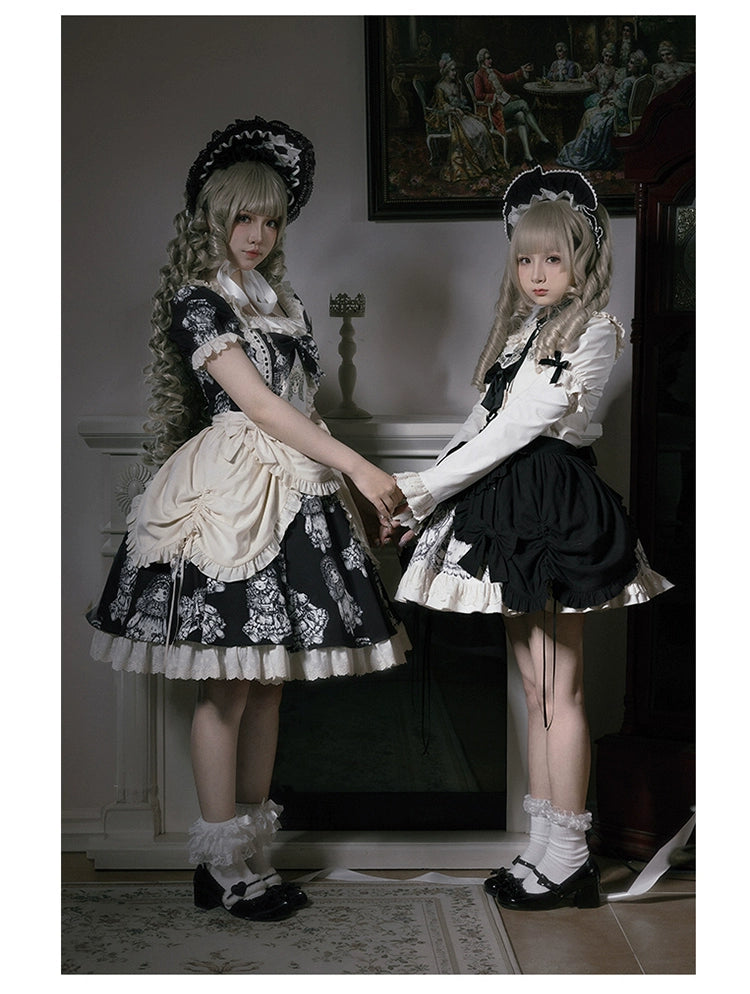 Vintage Lolita OP Dress With Embroidery And Doll Print 39472:641502