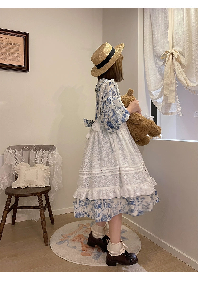 Mori Kei Apron White Lace Floral Apron Dress Suspender Skirt 36556:531322