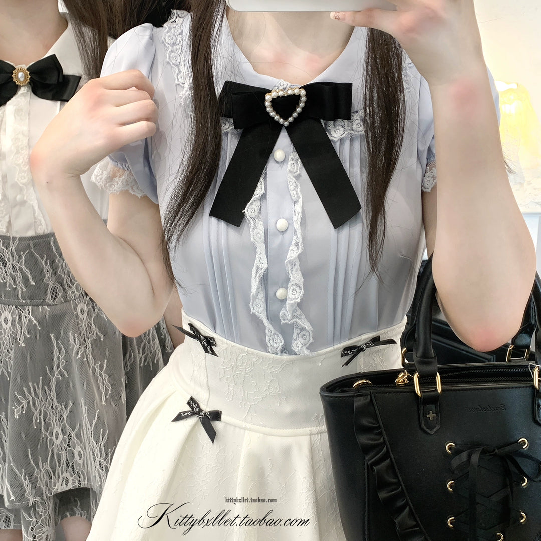 Puffy-sleeved Jirai Kei Shirt Peter-pan Collar/Natural Cut 43107:765882