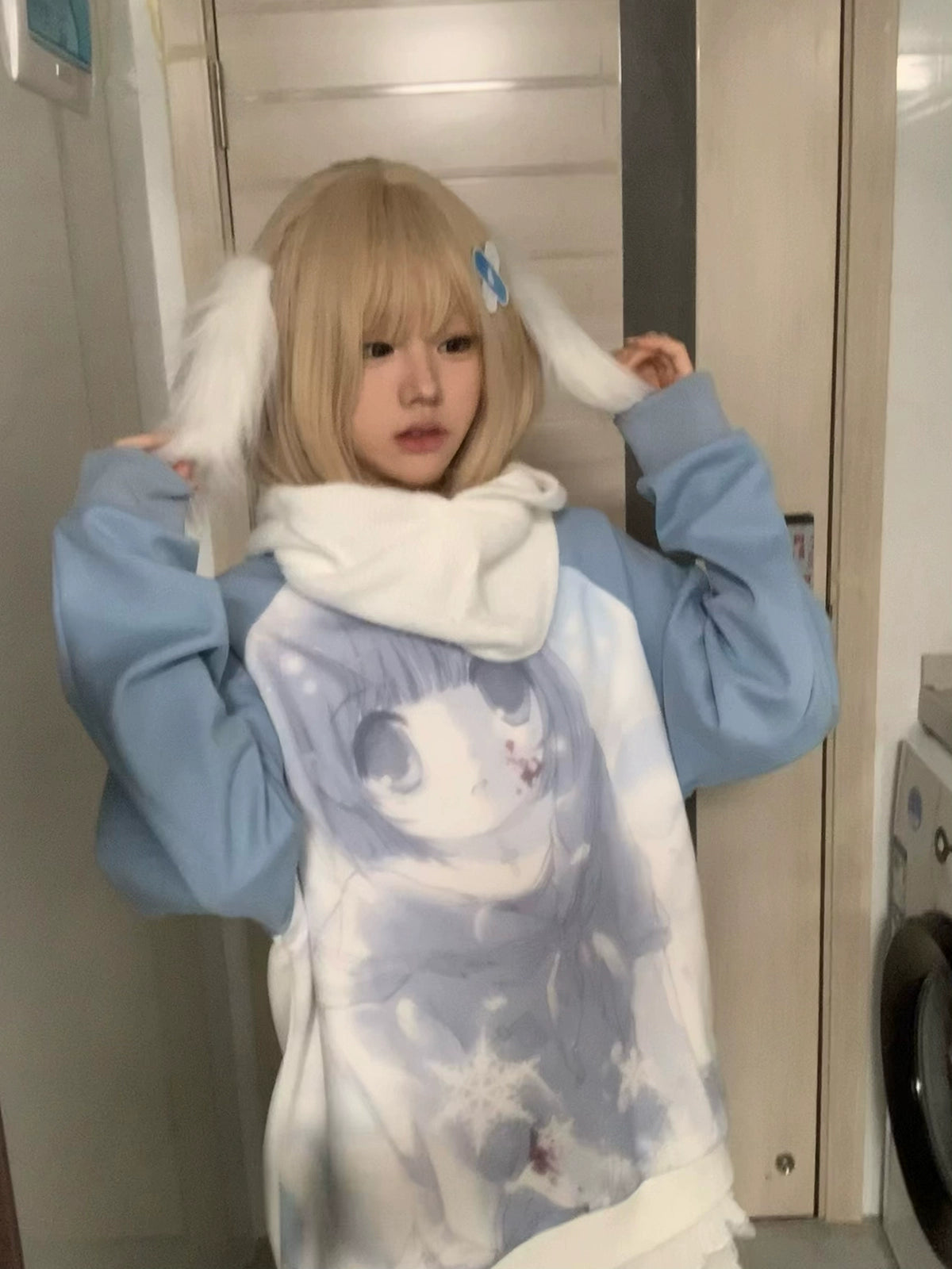 Jirai Kei Blue Sweatshirt Anime Girl Printed Sweatshirt 33326:431006