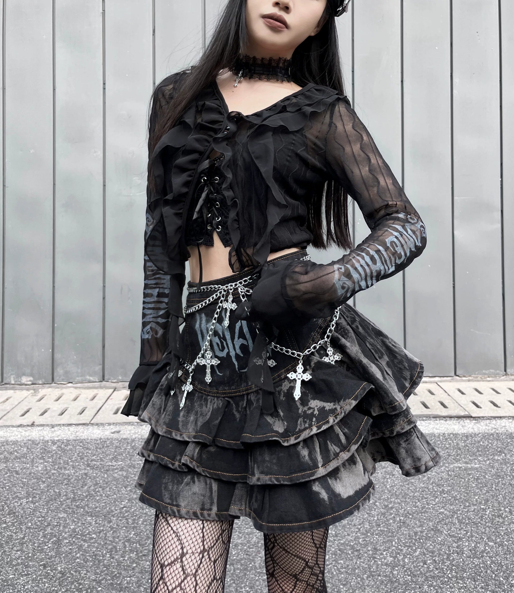 Gothic Puffy Skirt Subculture High Waist Denim Skirt 37472:560764