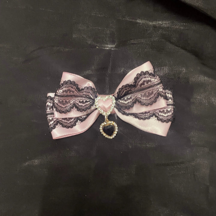 Jirai Kei Black Pink Bow Tie Hair Clip 29320:355716 29320:355716