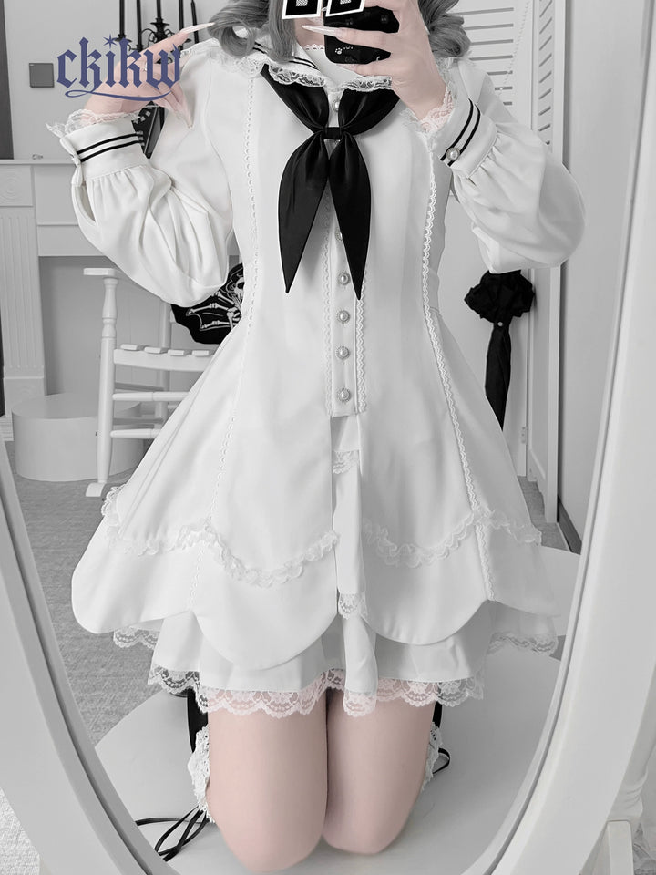 Sailor Collar Subculture Dress Set, Petal-Shaped Hem 43865:788513