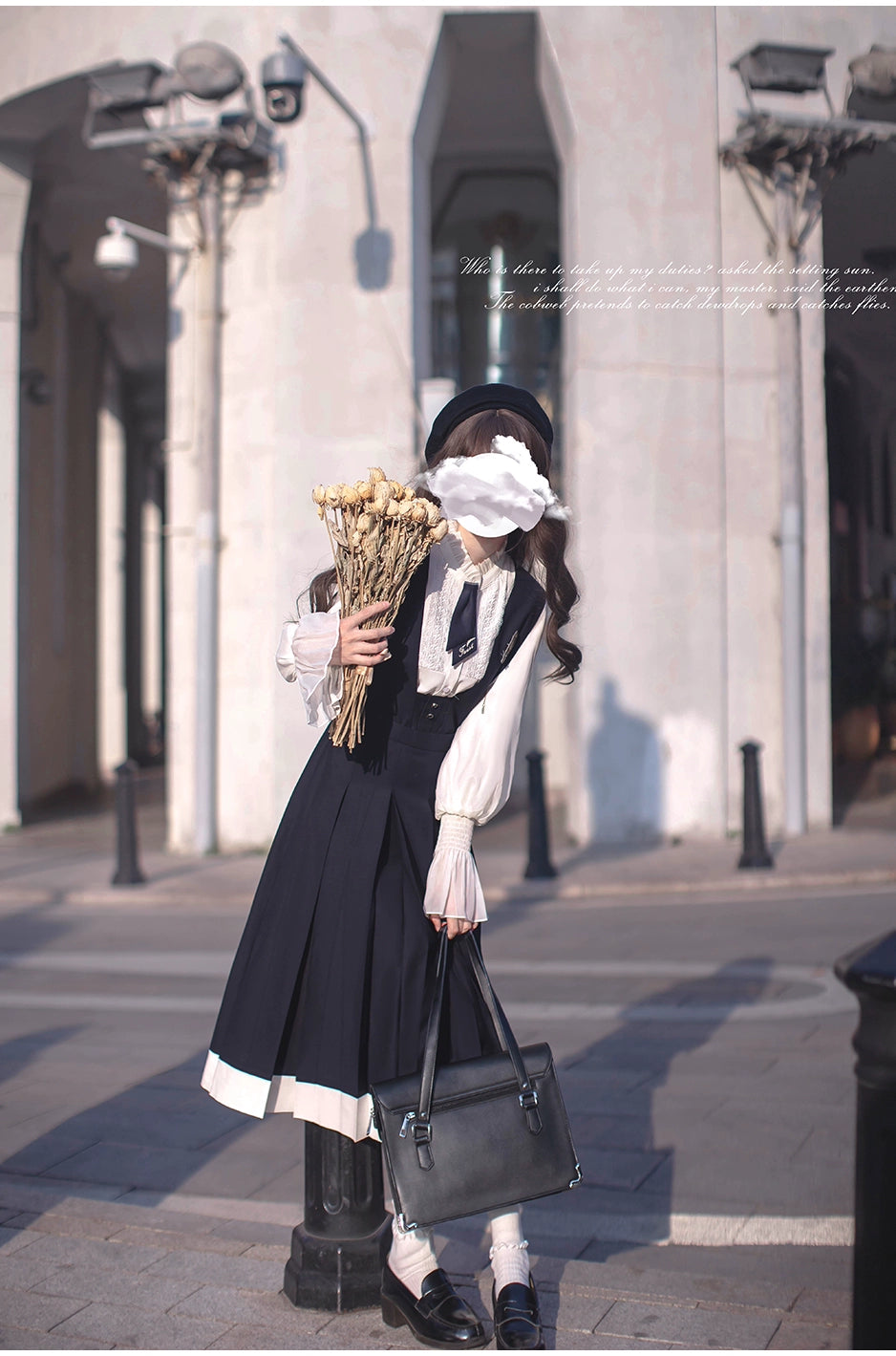Navy Preppy Style Jumper Dress + Chiffon Blouse 41452:779240