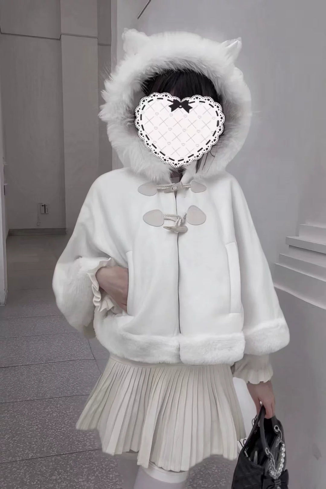 Jirai Kei Cape, Ear-Accented Hood and Toggle Buttons 44513:816760