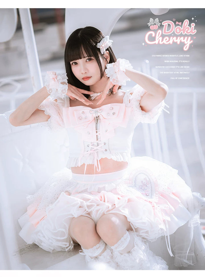Chika Idol Outfit, Pink Heart-Decorated Top & Skirt 44770:827365