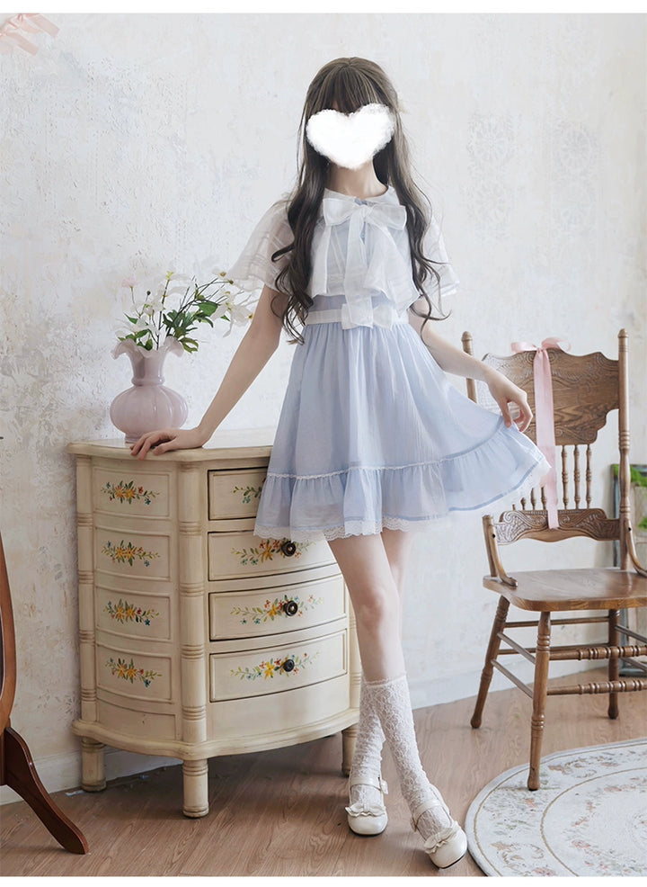 Blue / White Ryousangata One Piece Dress, Cape Style 43547:779030