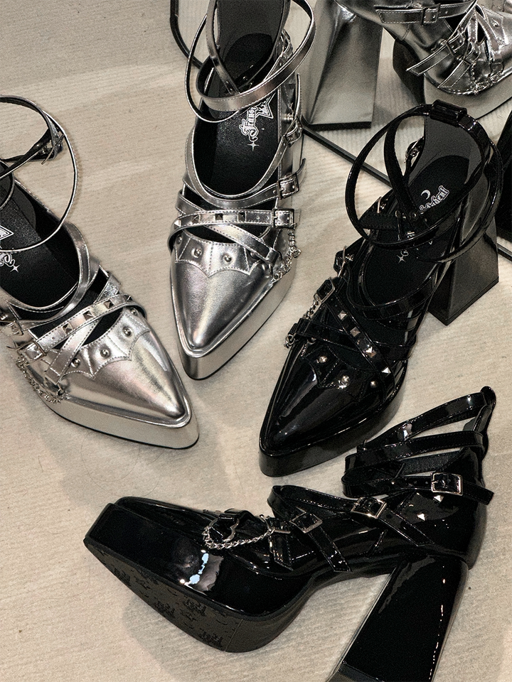 Punk Subculture Heels Shoes, Pointed Toe 44928:828631