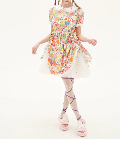 Sweet Lolita Dress Kidcore Floral Dress Drawstring Dress 36156:543130