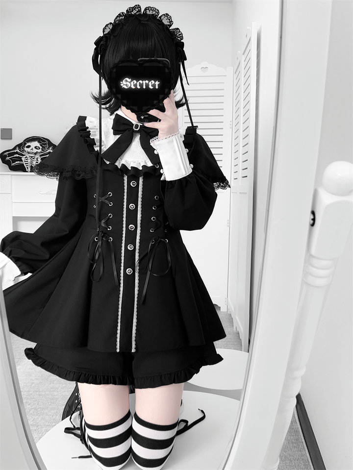 Jirai Kei Cape Design Dress and Pocketed Shorts Set 44526:811471