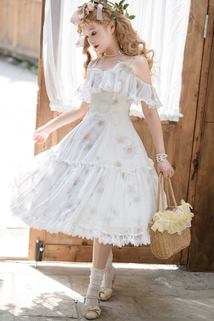 Lolita Dress Sunflower Print JSK White Strap Lolita Dress 36480:545942