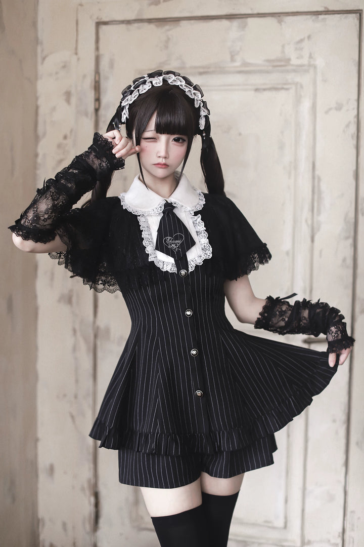 Jirai Kei Lace Shawl Dress Set, Detachable Tie 45193:840972