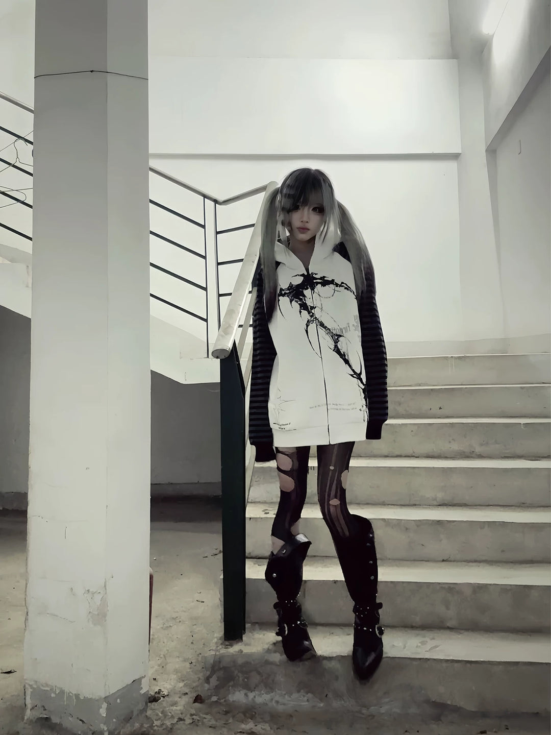 Subculture Hooded Scythe Print Coat, Side Pocket 45269:844160