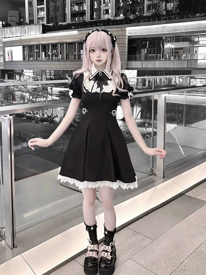 Jirai Kei A-line Dress, Black & White Color Block 45583:855109