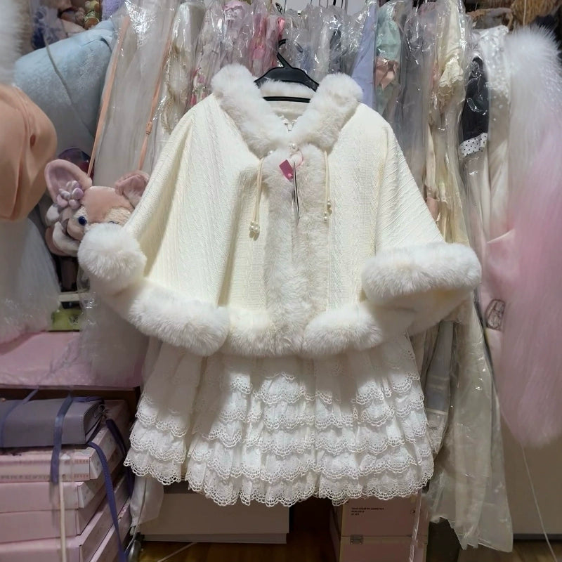 Sweet Lolita Coat White Cape Coat Winter Velvet Cloak 41066:685678