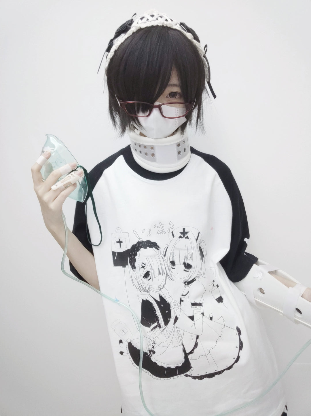 Yami Kawaii T-shirt Black White Subculture Cotton T-shirt 35690:499400 35690:499400