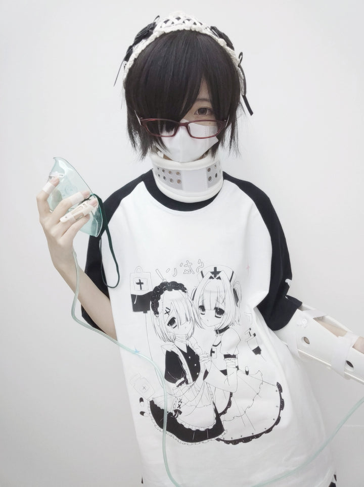 Yami Kawaii T-shirt Black White Subculture Cotton T-shirt 35690:499400 35690:499400