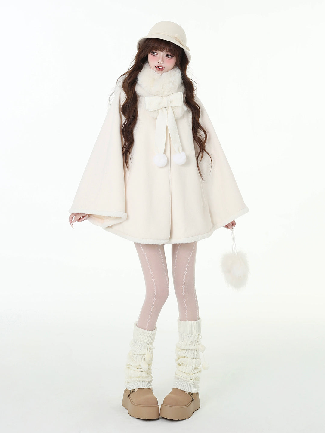 Jirai Kei Winter Coat White Bunny Ear Hooded Cape Coat 41056:684490