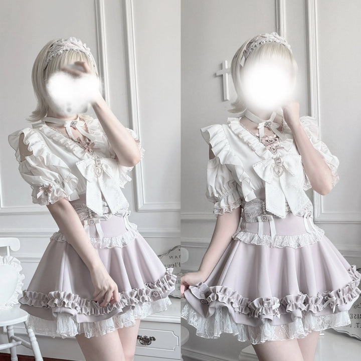 Fluffy Jirai Kei Bubble Skirt, Detachable Waist Bows 45936:870227