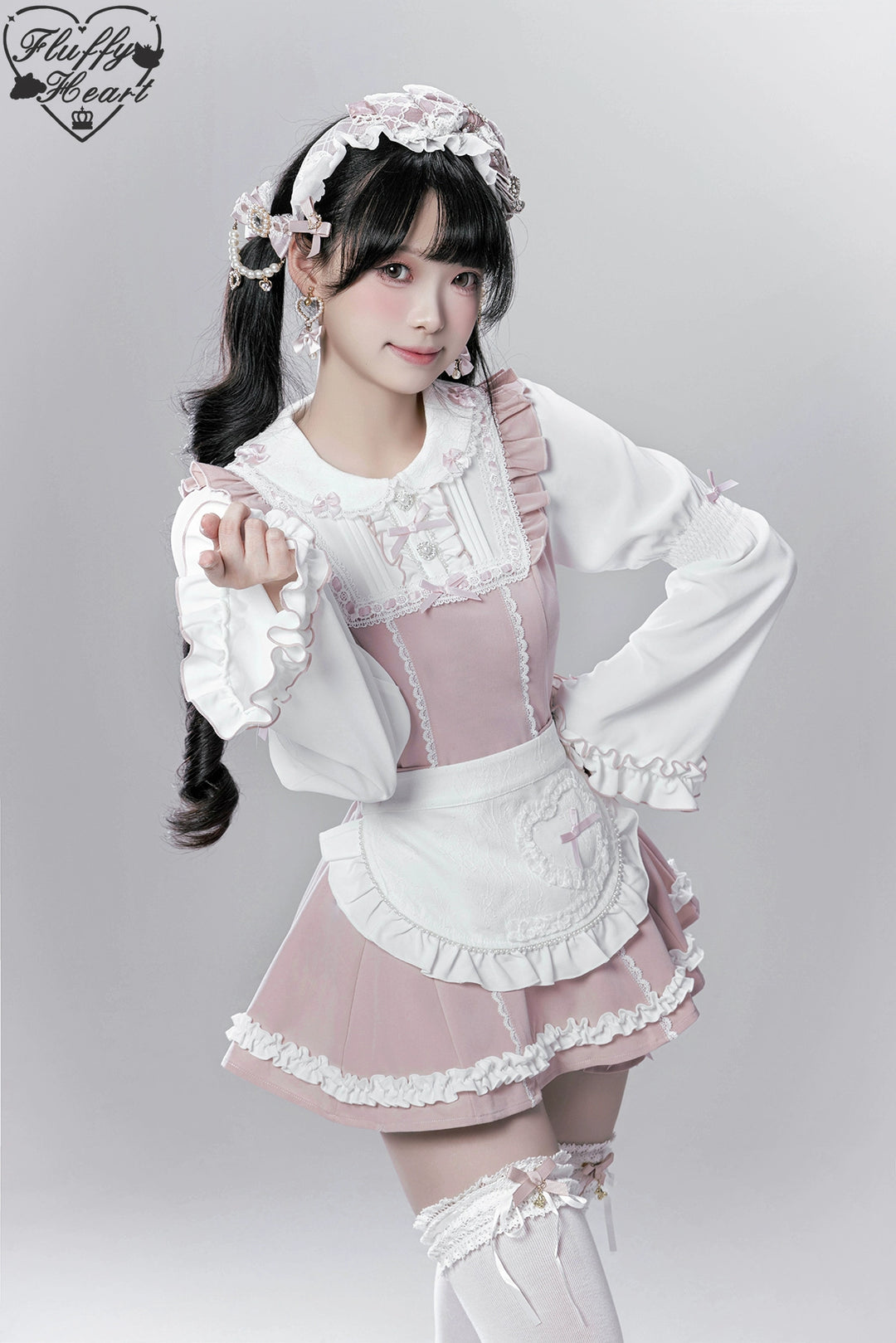 【Fluffy Heart】橱窗人偶日系女仆感可拆卸围裙萌系套装 现货 44119:796752