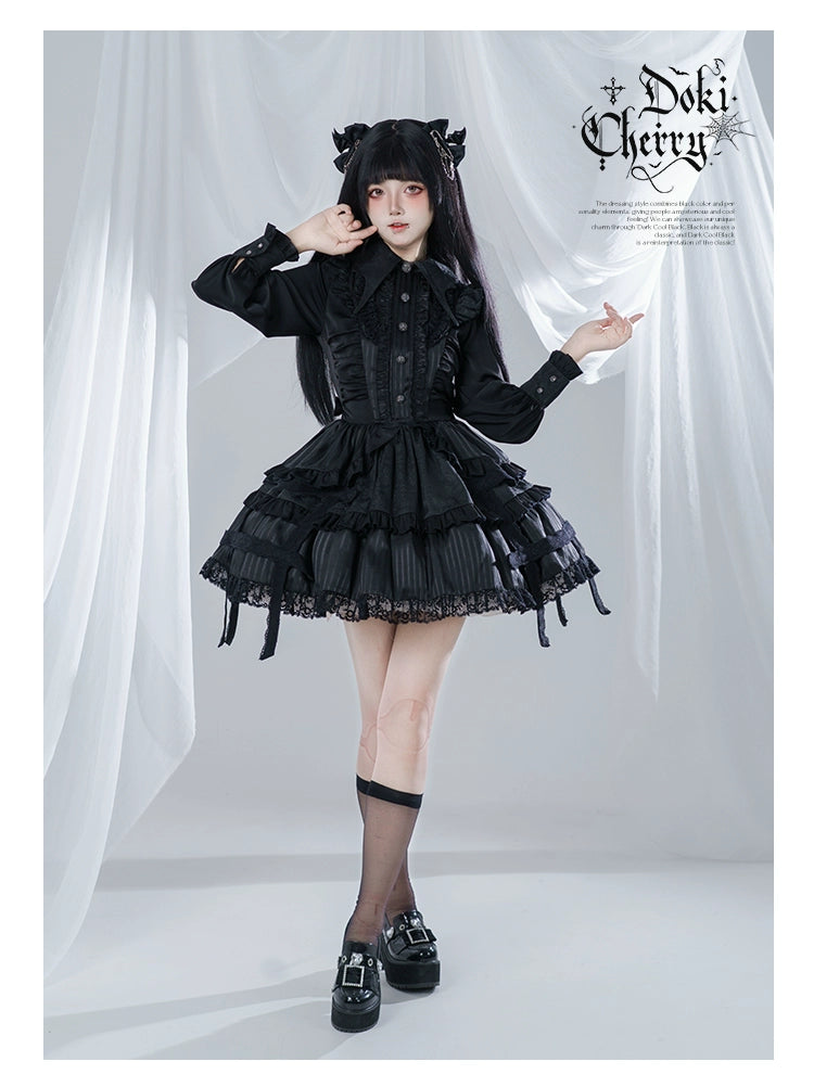 Gothic Lolita Black OP Dress, Bat Wing Collar 44074:795985