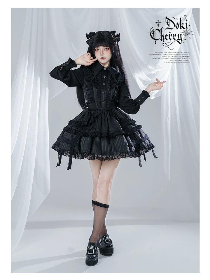 Gothic Lolita Black OP Dress, Bat Wing Collar 44074:795985