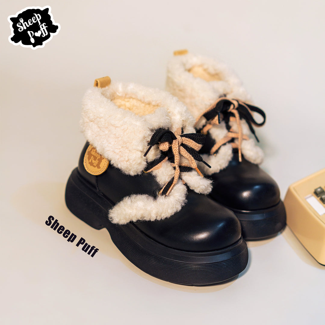 Kawaii Shoes White Black Shoes Lamb Wool Padded Snow Boots 33768:450120 33768:450120