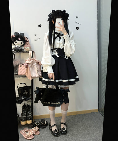 Jirai Kei Skirt High Waist Lace Up Skirt With Bow Tie 31860:396590