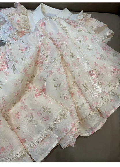 Cottagecore Dress Peter Pan Collar Dress Lace Floral Dress 36406:562004