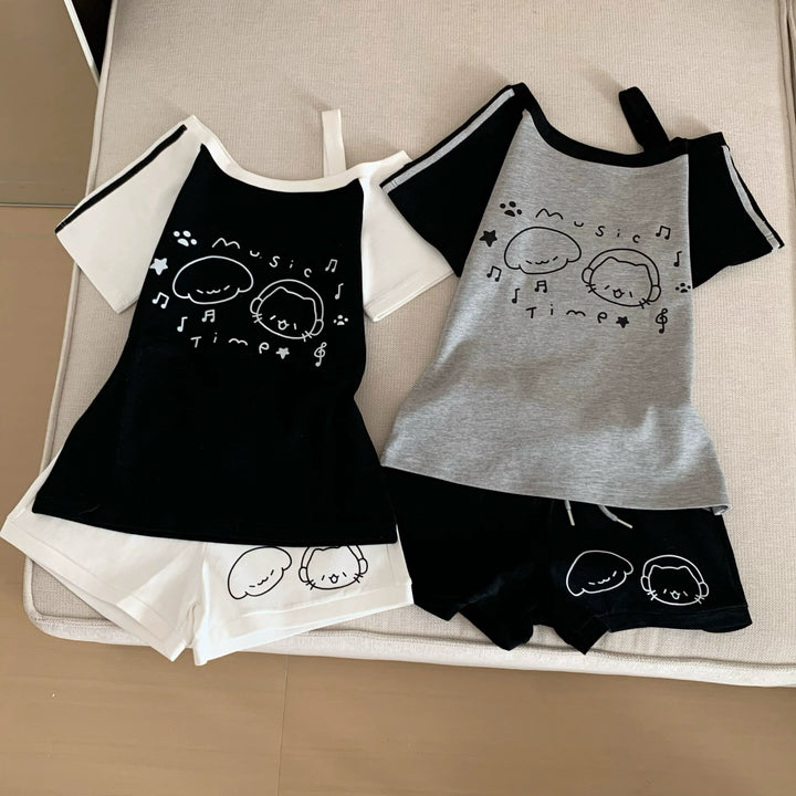 Kawaii Summer Music Time Printed Top & Shorts With Pockets 42904:757287