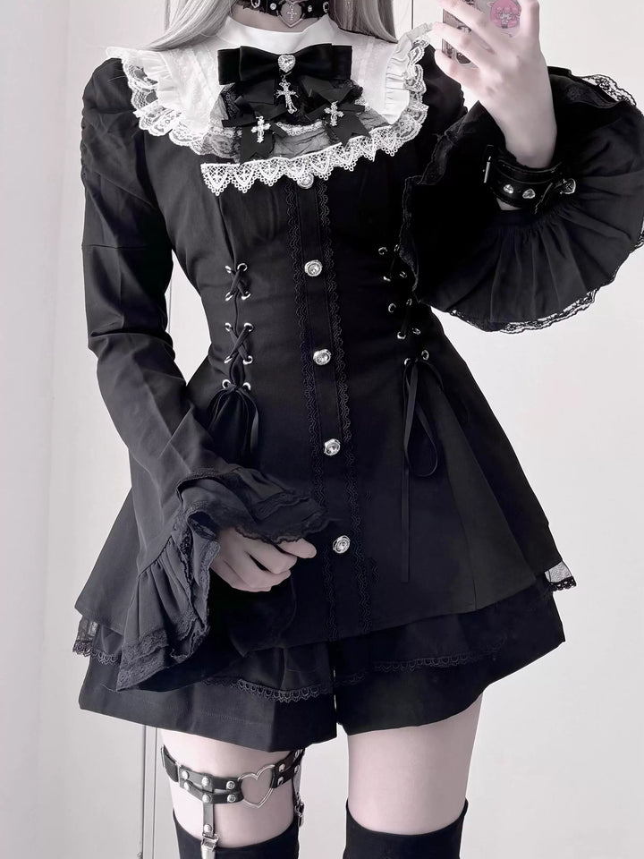 Jirai Kei Flared Sleeve Dress Set, Cross Accents 44369:807250