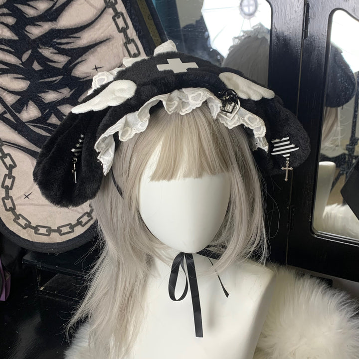 Jirai Kei Lolita Hairband Subculture Lace Furry Hair Accessory (Black) 29296:354312 (Black) 29296:354312